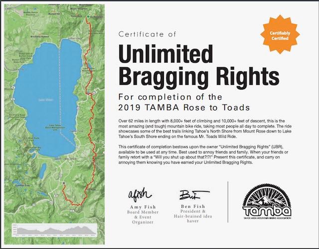 TAMBA Rose to Toads Certificate of Completion 2019