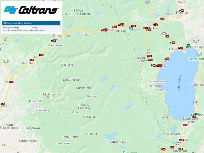 CalTrans Traffic Camera Map Lake Tahoe area