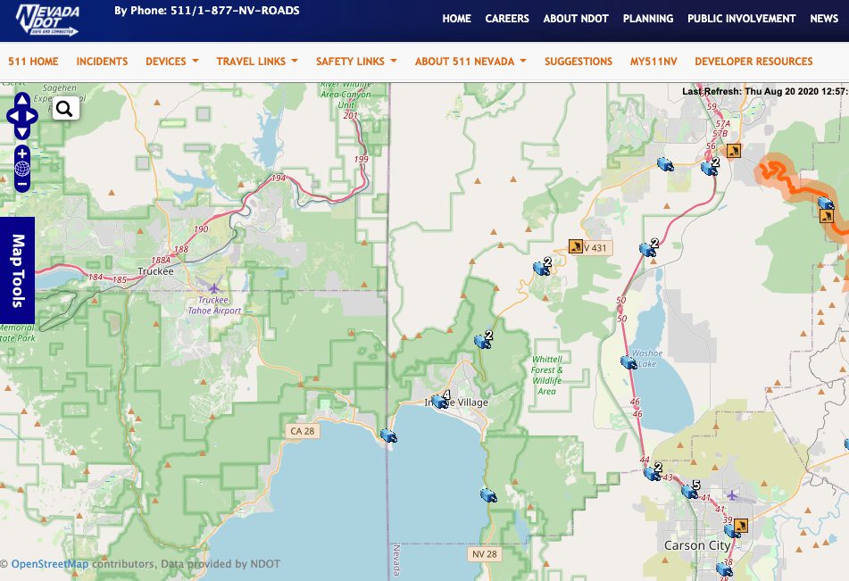 Nevada DOT Traffic Camera Map Lake Tahoe Area