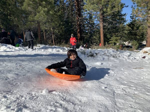 Boy Sledding at North Tahoe Regional Park