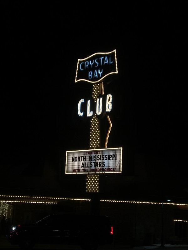 Crystal Bay Club sign at night Crystal Bay Club sign at night